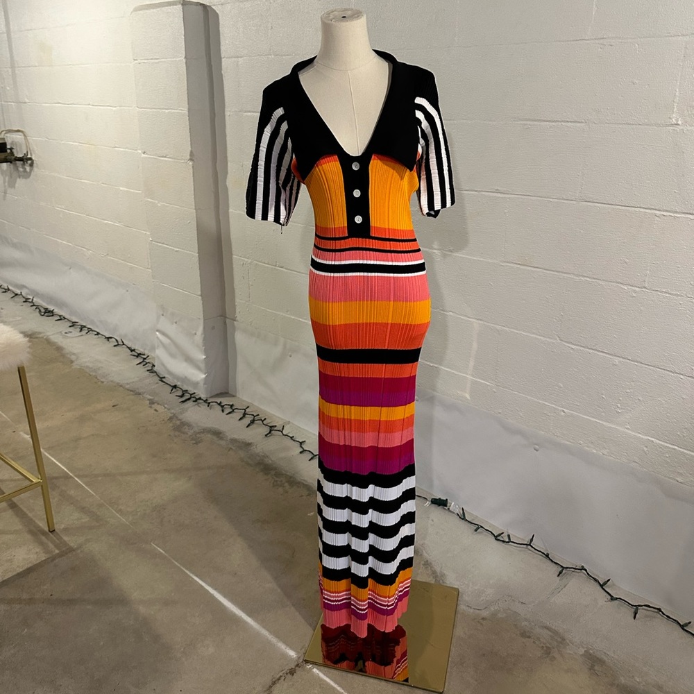 Christopher John Rogers Striped Ribbed-Knit Maxi Dress